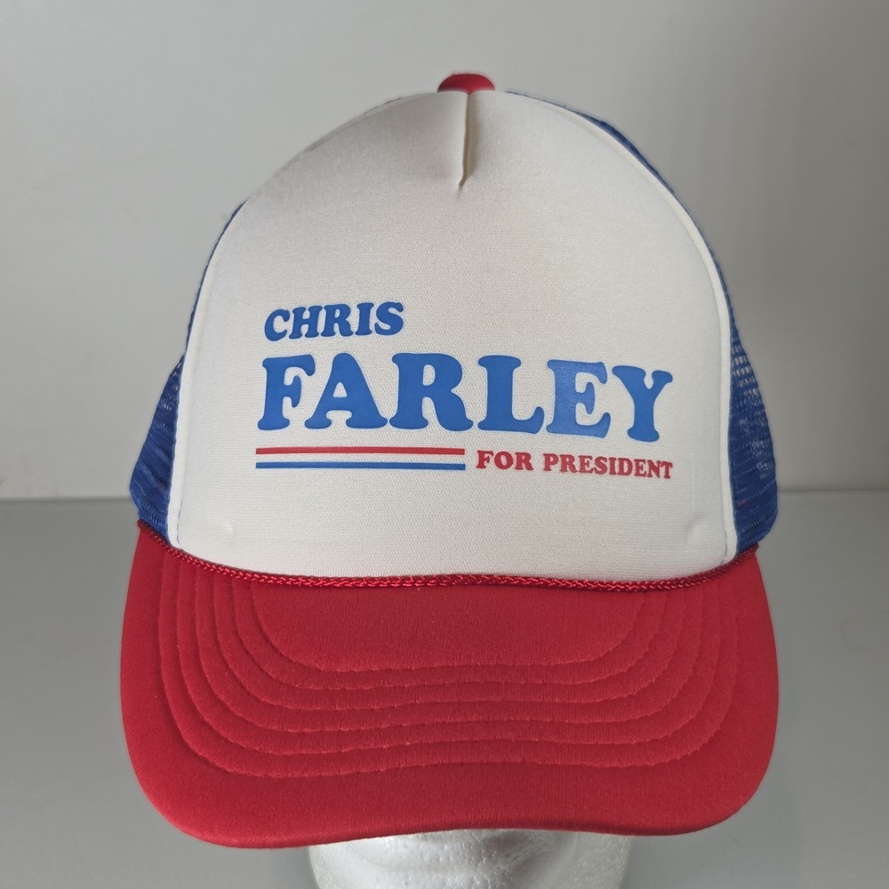 Chris Farley For President Trucker Hat Red White Blue Mesh Snapback Cap Retro